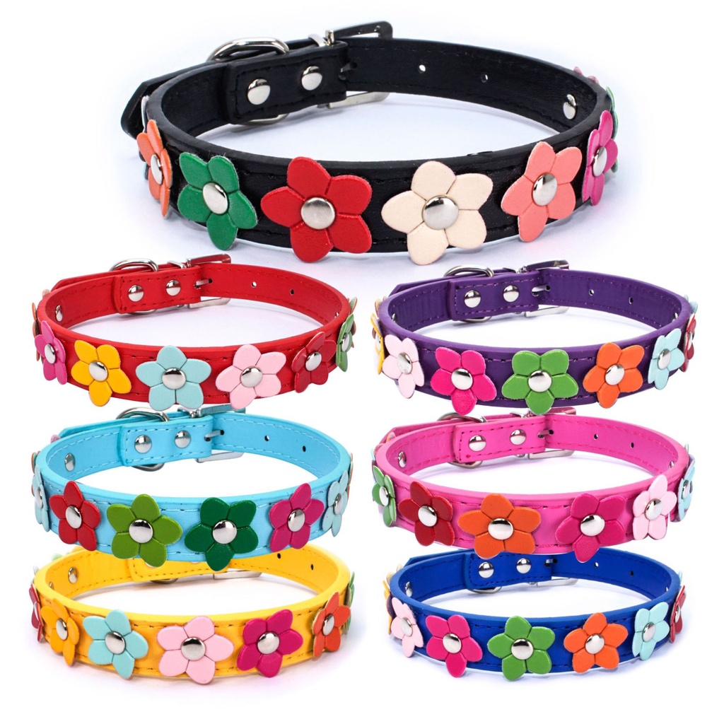 Flower Leather Collar   Medium ( 2 x 42cm)