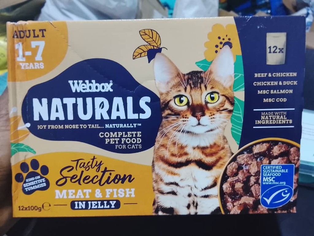 Webbox Naturals Wet food for Adult Cats Tasty Selection (Meat & Fish in jelly) -- 12 X 100g